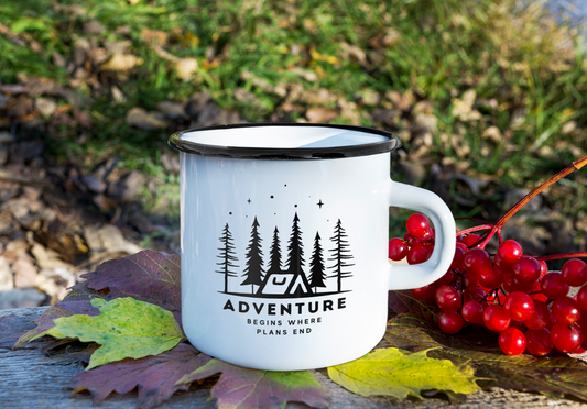 Adventure Enamel Camping Mug, Fun Campfire Mug, Outdoor Lover Travel Mug, Outdoor Enthusiast Gift
