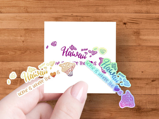Hawaiian Home Heart Sticker, Floral Tropical Island Decor, Love Hawaii Laptop Decal, Waterproof Vinyl Sticker Sheet, Unique Boho Design