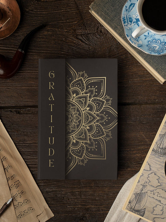 Personalized Elegant Gratitude Journal, Gold Mandala Design, Hardcover Notebook for Daily Reflection, Luxury Meditation Journal Gift Idea