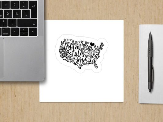 Home is where the Heart is, USA Map Sticker, Patriotic Decal, American Pride, Laptop Sticker, Car Decal, Vinyl Sticker