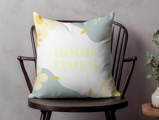 Good Times Floral Print Pillow, Yellow and Blue Decorative Pillow, Modern Home Accent