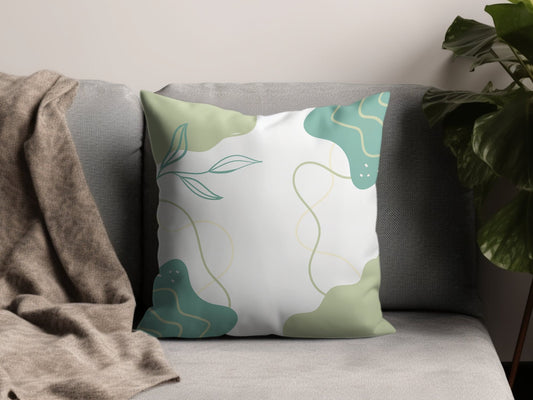 Abstract Art Pillow Cover, Modern Green and Blue Shapes, Decorative Sofa Cushion, Unique Home Decor, Trendy Living Room Accent