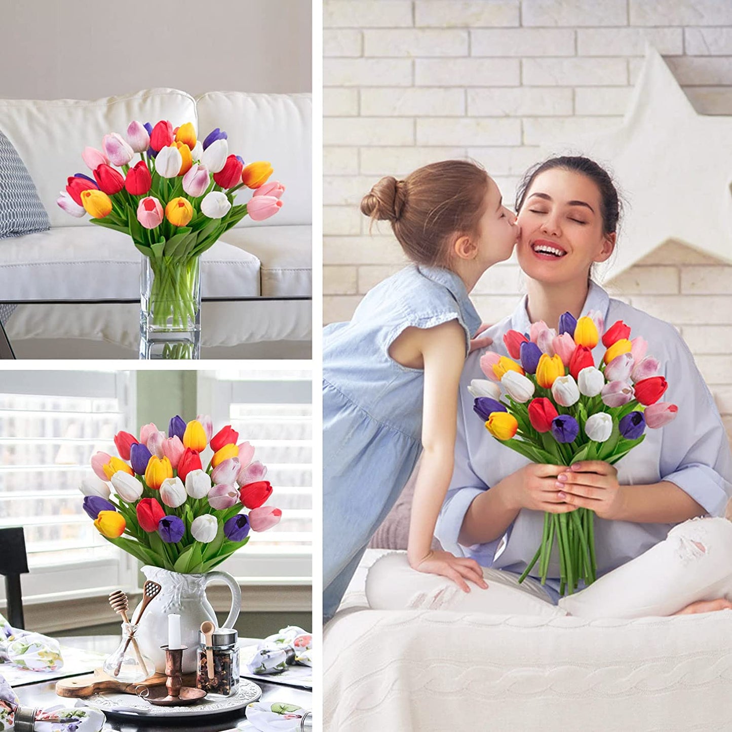 Stunning 20-Pc Real Touch Artificial Tulip Bouquet - Perfect for Home, Weddings, and Mother's Day Gift (Multicolor)