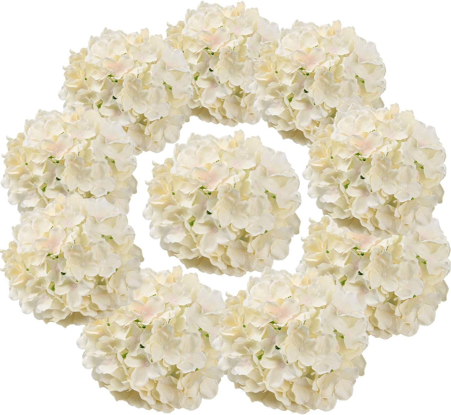 Ivory Silk Hydrangea Heads with Stems - Pack of 10 for Stunning Home and Wedding Decor