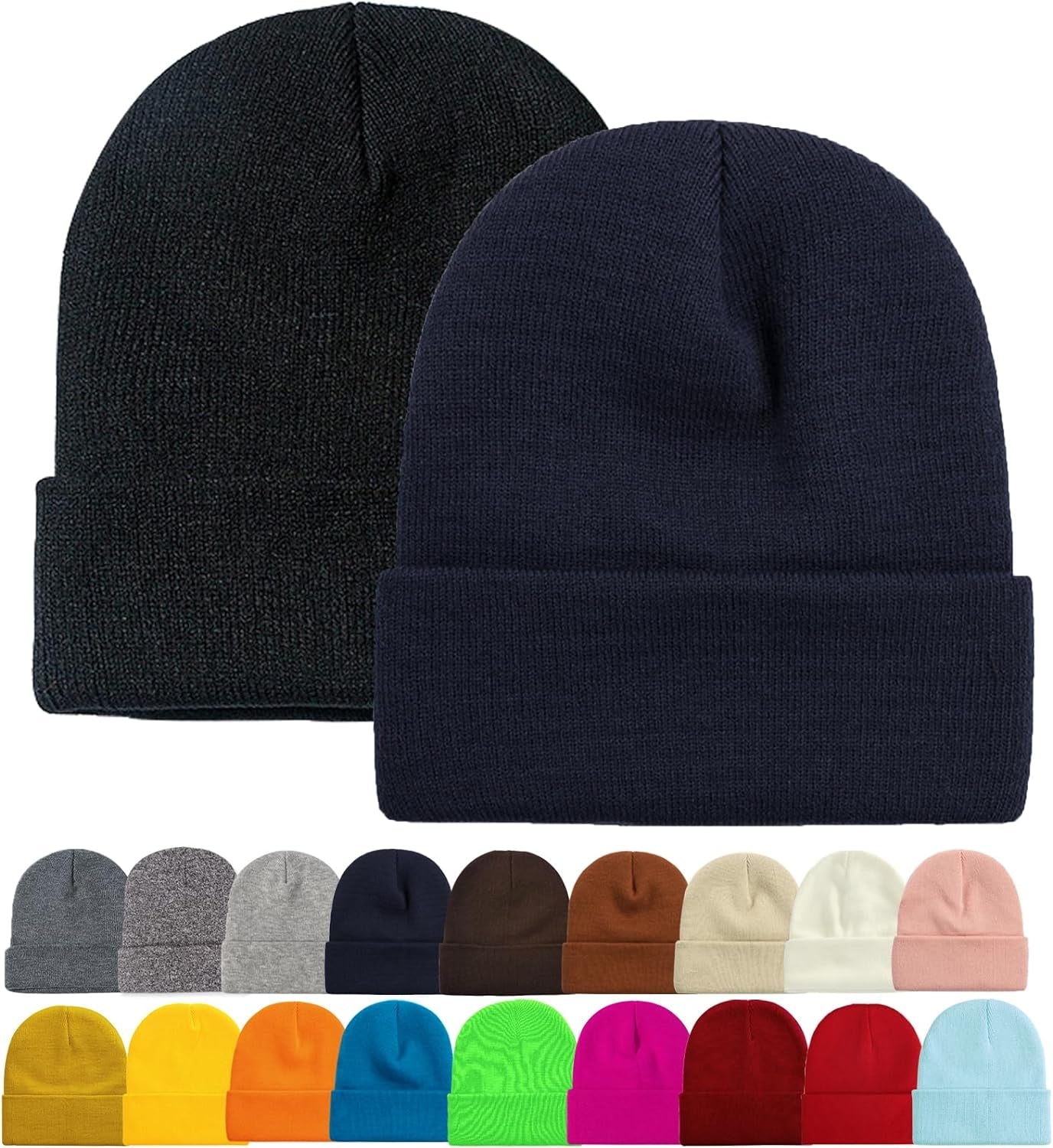 Soft Winter Knit Beanie Hats for Men and Women - Pack of 2