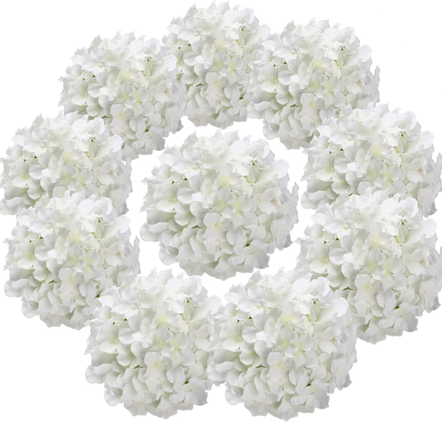 Ivory Silk Hydrangea Heads with Stems - Pack of 10 for Stunning Home and Wedding Decor