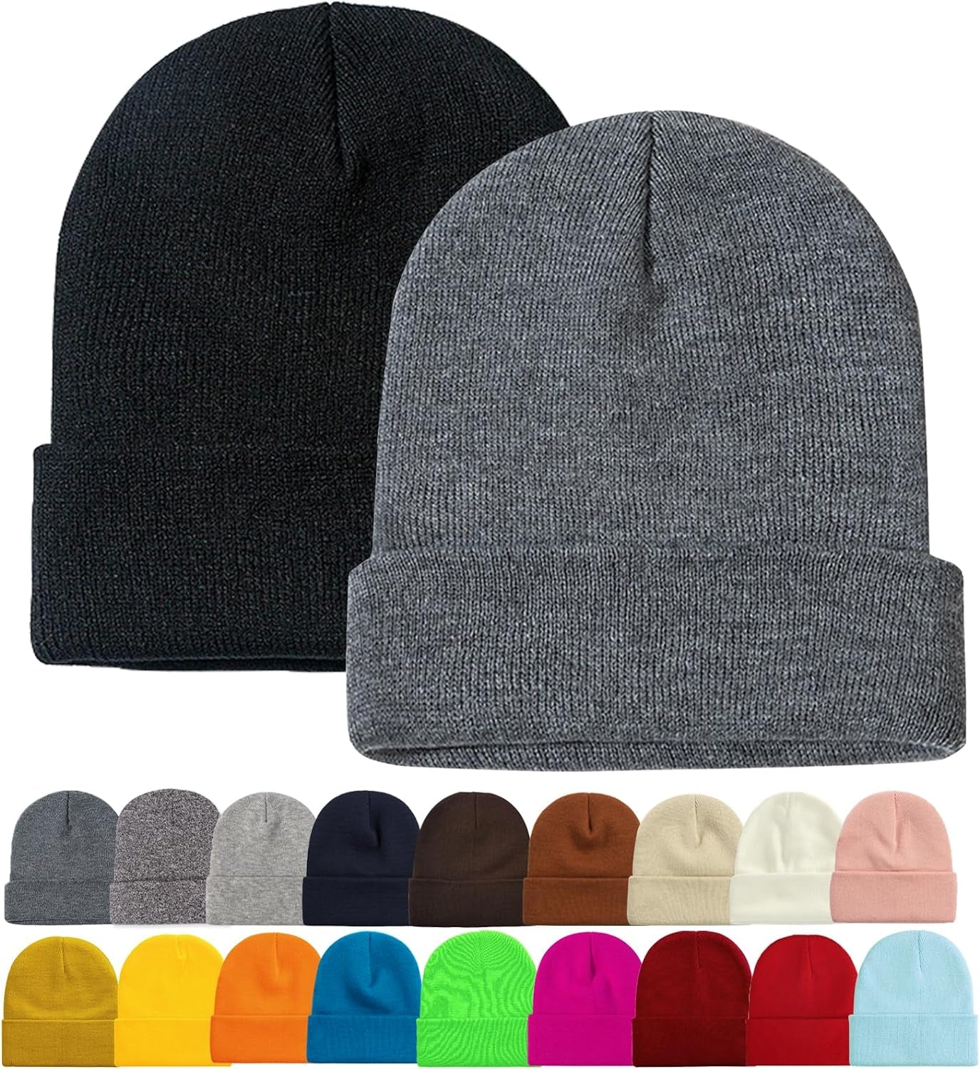 Soft Winter Knit Beanie Hats for Men and Women - Pack of 2