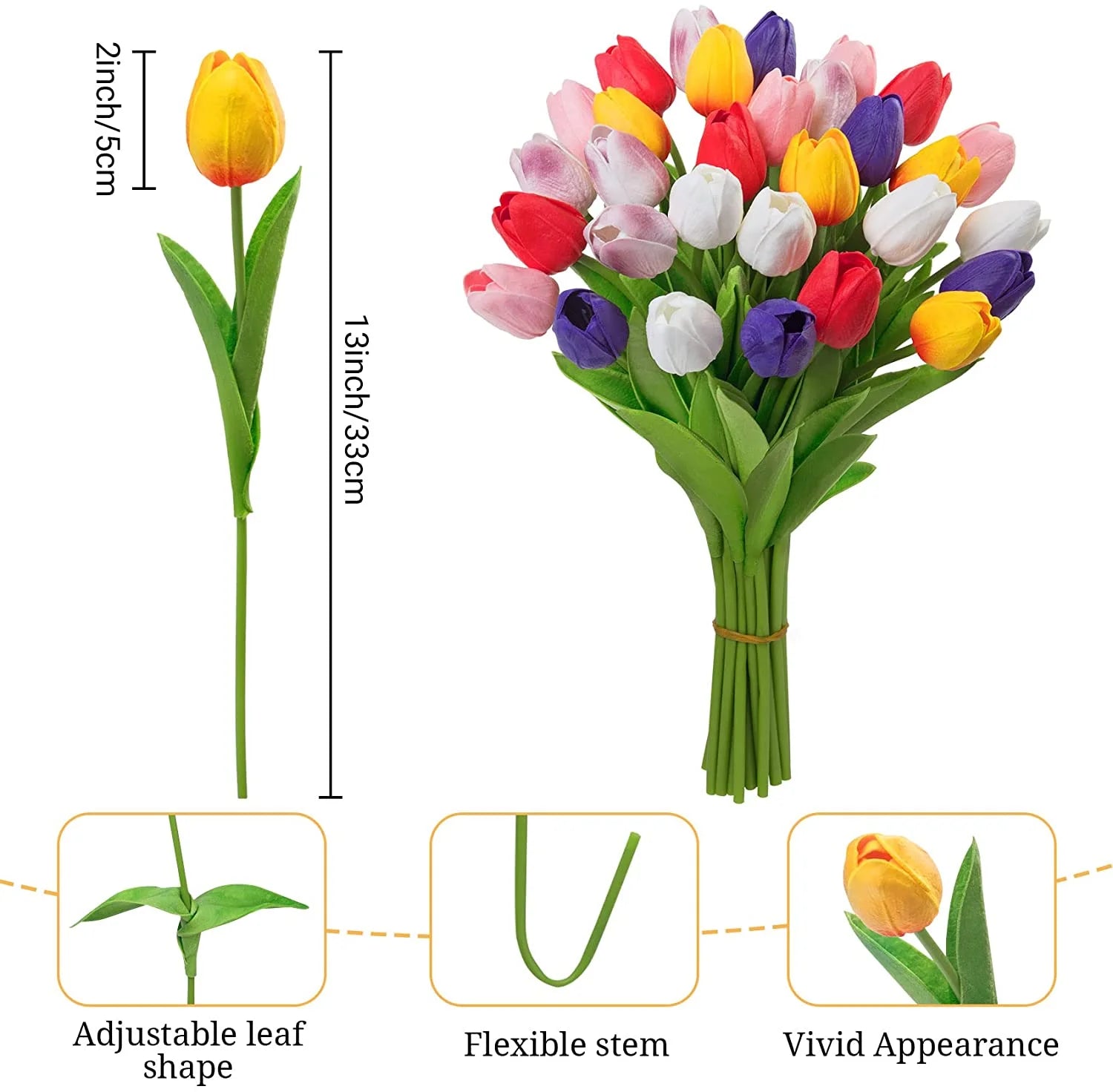 Stunning 20-Pc Real Touch Artificial Tulip Bouquet - Perfect for Home, Weddings, and Mother's Day Gift (Multicolor)