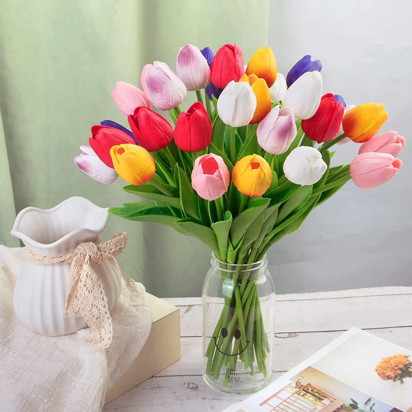 Stunning 20-Pc Real Touch Artificial Tulip Bouquet - Perfect for Home, Weddings, and Mother's Day Gift (Multicolor)