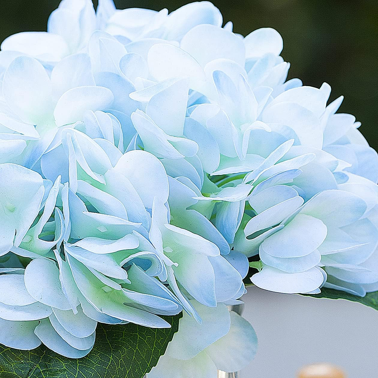 Stunning Blue Hydrangea Flower Arrangement in Elegant Cube Glass Vase with Faux Water - Perfect for Home or Office Decor