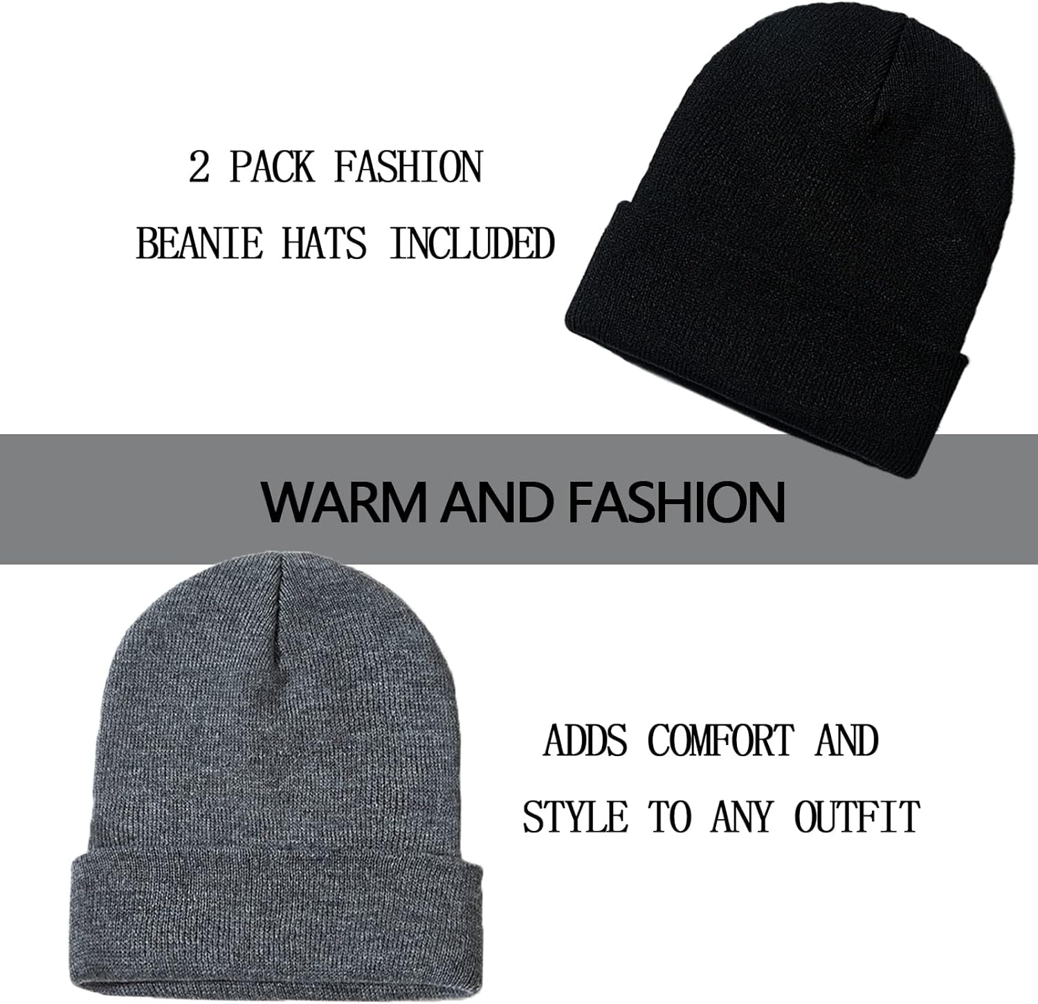 Soft Winter Knit Beanie Hats for Men and Women - Pack of 2