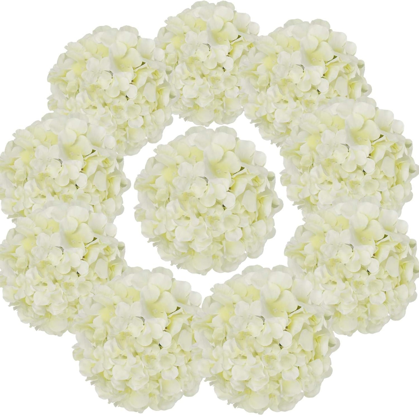 Ivory Silk Hydrangea Heads with Stems - Pack of 10 for Stunning Home and Wedding Decor