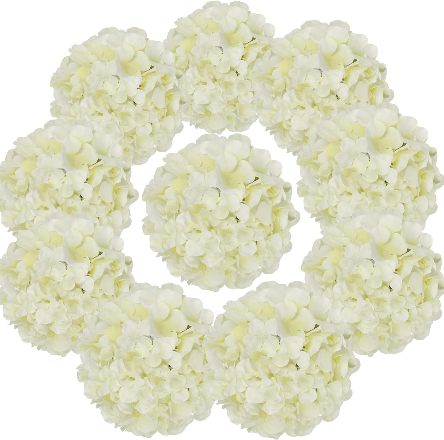 Ivory Silk Hydrangea Heads with Stems - Pack of 10 for Stunning Home and Wedding Decor