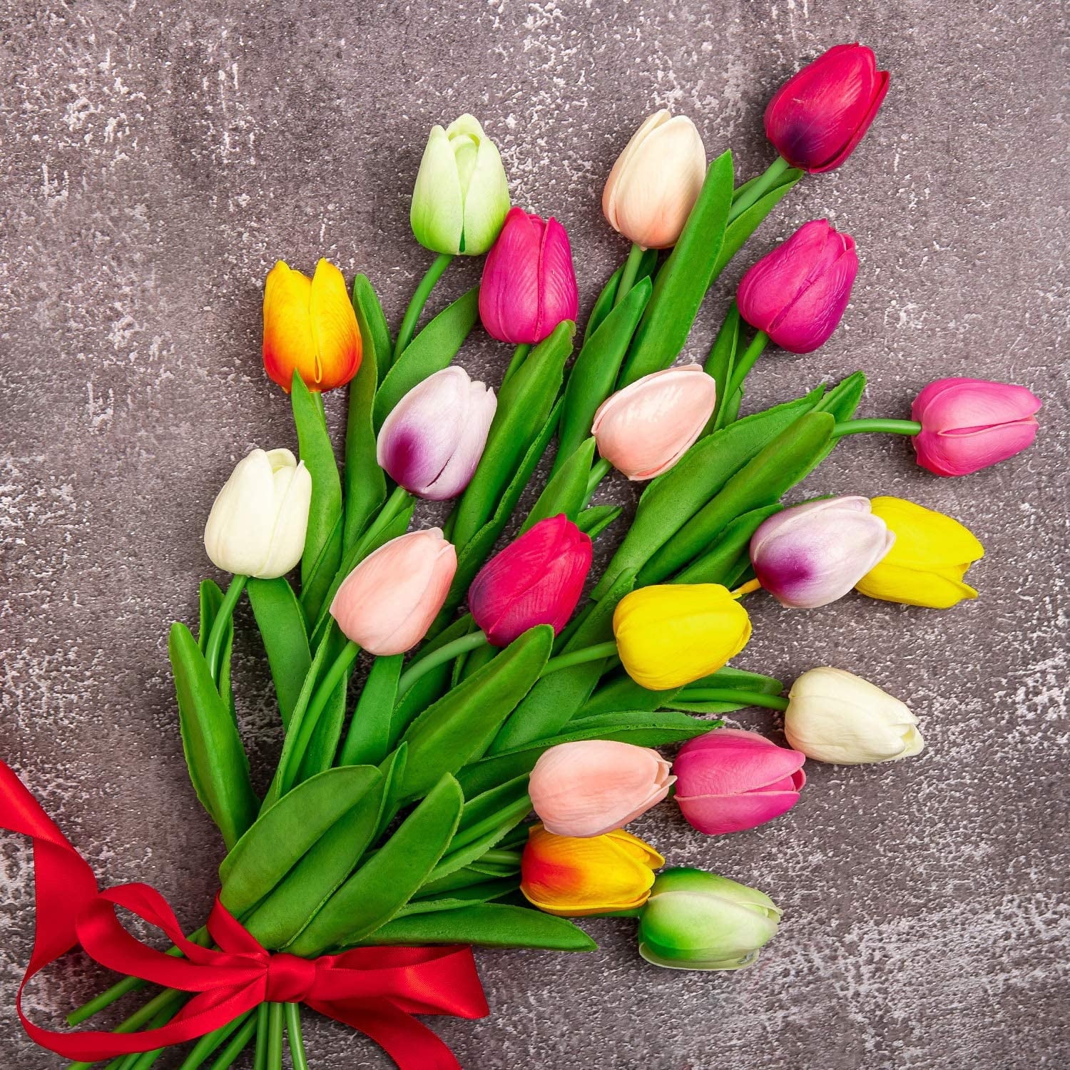 Stunning 20-Pc Real Touch Artificial Tulip Bouquet - Perfect for Home, Weddings, and Mother's Day Gift (Multicolor)