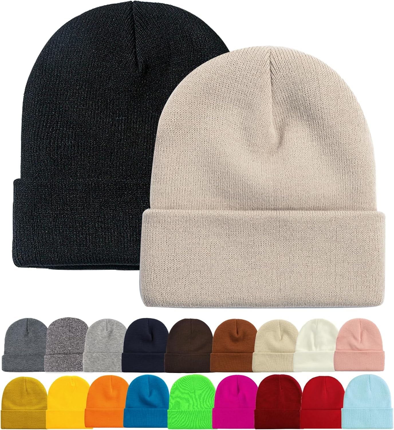 Soft Winter Knit Beanie Hats for Men and Women - Pack of 2