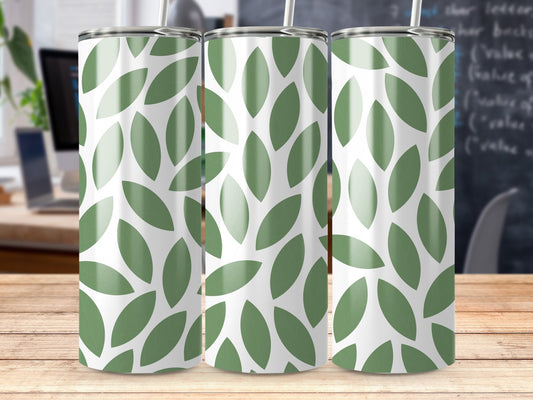 Green Leaf Pattern Tumbler, Eco-Friendly Insulated Drinkware, Stainless Steel Reusable Cup