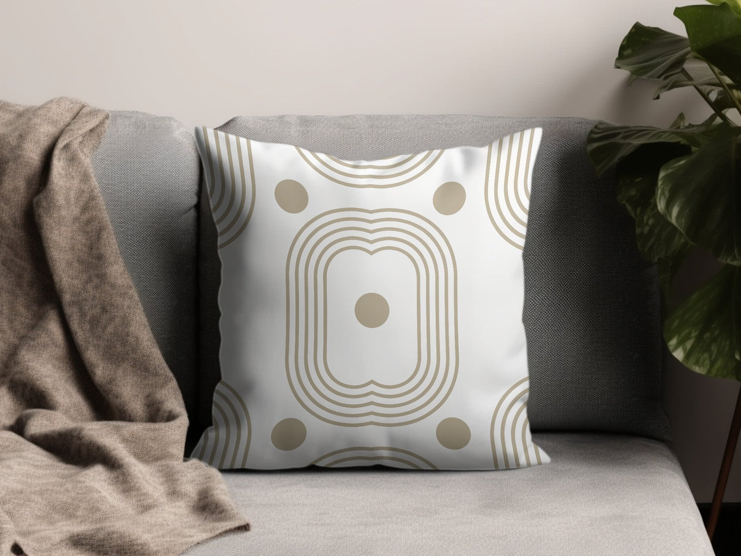 Abstract Geometric Pillow, Gold and White, Modern Home Decor, Decorative Throw Pillow, Unique Design, Square Cushion Cover - Trails & Tails Supply Co.